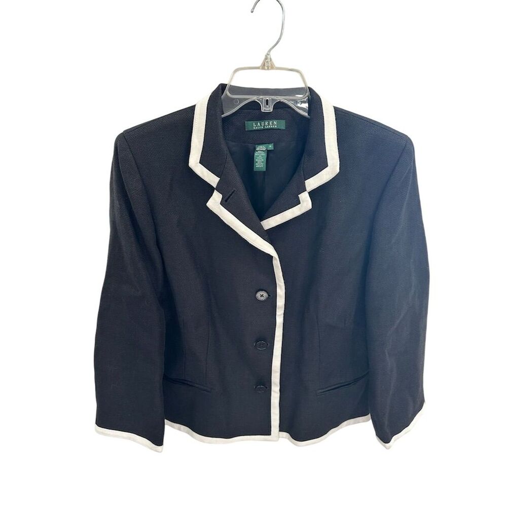Lauren Ralph Lauren Women's Black Linen Blazer Jacket Size 14‎ SI30